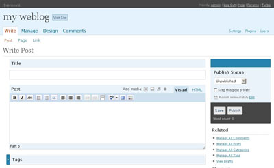Интерфейс WordPress 2.6 сентябрь 2008 года